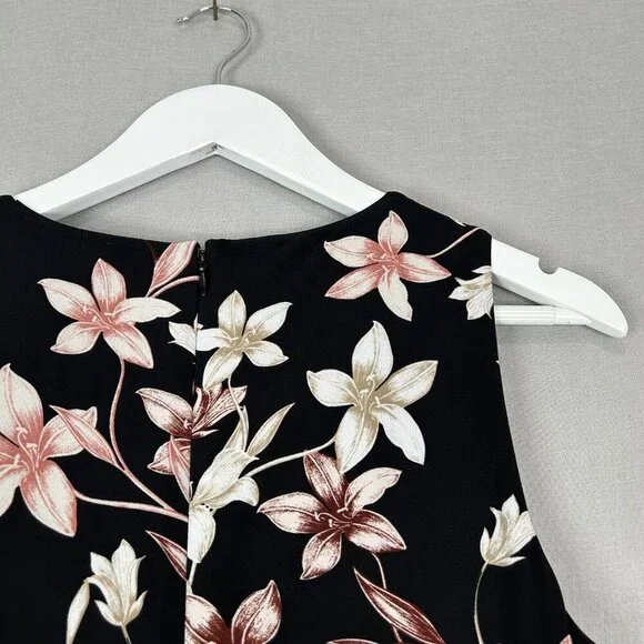 Lauren Ralph Lauren Womens Dress 8 Black Floral Midi Jersey Knot Mock Wrap Work - Picture 14 of 15